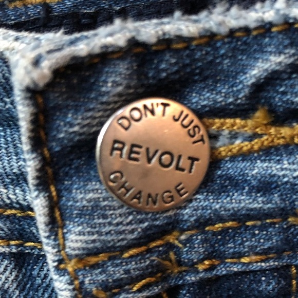 Revolt 15 Long Maxi Blue Jean Skirt Distressed Reconstructed Rave Punk Rock - Picture 5 of 13